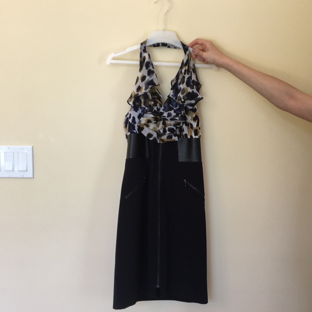 Laundry halter top dress with front zipper